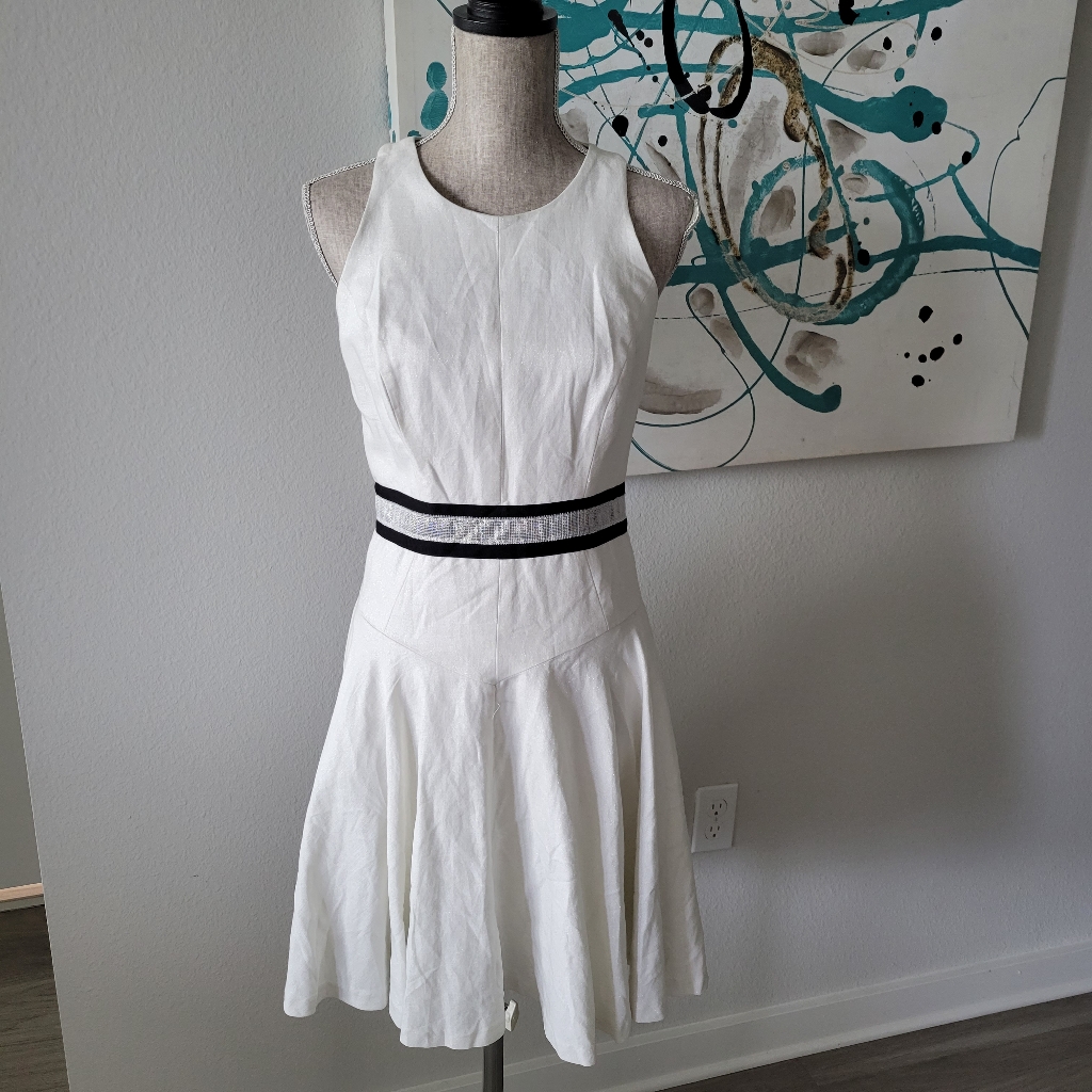 New Milly Metallic White Fit & Flare Sleeveless Dress Size 4